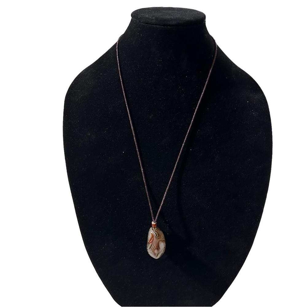 Beautiful Natural Agate Stone Bolo Tie Banded Sunset Energy Cowboy Cowgirl 28.6g